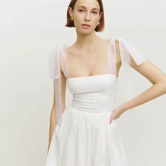 Reformation Dresses & Skirts - Reformation White Strapless Tie-Shoulder Square Neck Dress